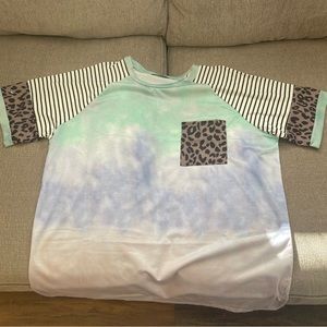 Tie dye leopard sleeve shirt